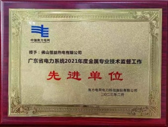 2023年2月，恒益热电有限公司获得“广东省电力系统2021年度金属专业手艺羁系事情先进单位”称呼